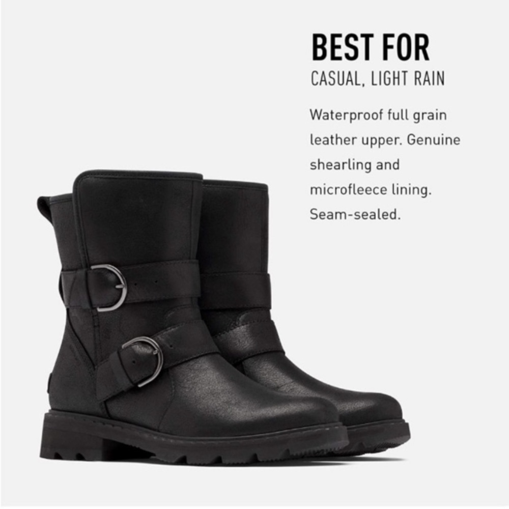 Sorel Lennox Waterproof Combat Moto Boots Cozy Shearling Fur Lined Size 9 Black - Picture 3 of 16